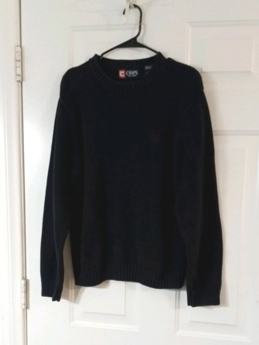 Chaps Sweater Mens Large Navy Blue Tight Knit Solid Crew Neck Casual Pullover